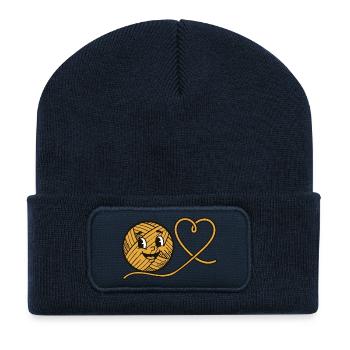Crochet au crochet en forme de cœur pour amoureux de laine au crochet - Beanie recyclé à patch - bleu marine - Devant