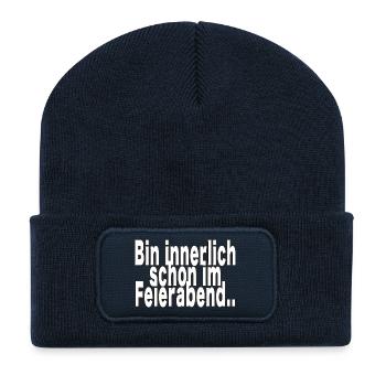 Intérieurement, déjà après le travail - Beanie recyclé à patch - bleu marine - Devant