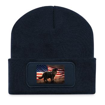 Katzenkrieger vor US-Flagge - Recycelte Patch Beanie - French Navy - Vorne