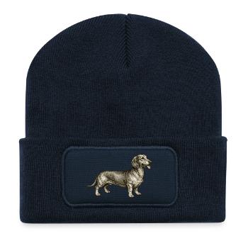 Dackel Vintage Illustration - Recycelte Patch Beanie - French Navy - Vorne