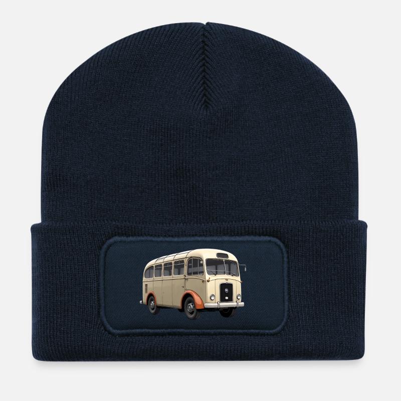 Look rétro de bus vintage - Beanie recyclé à patch - bleu marine