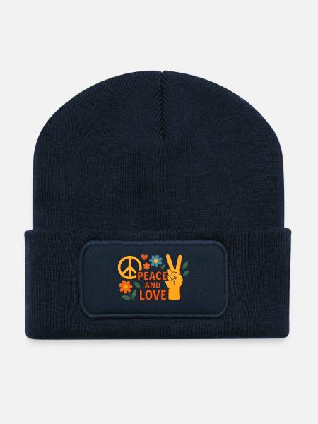 Peace and Love Retro Floral - Recycelte Patch Beanie - French Navy