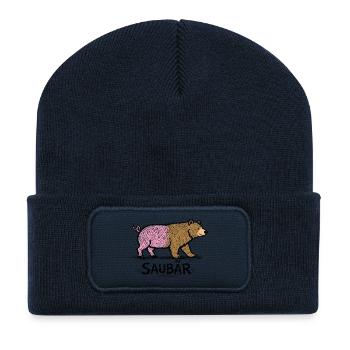 Boar Bear – Funny Animal Pun with Illustration - Recycled Patch Beanie - french navy - Front