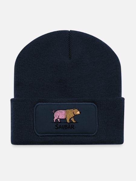 Saubär – Lustiges Tier Wortspiel mit Illustration - Recycelte Patch Beanie - French Navy