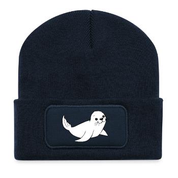 Robbe Seehund Robben Seehunde Norddeutschland - Recycelte Patch Beanie - French Navy - Vorne