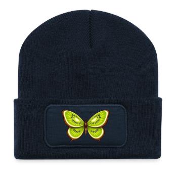 Papillon kiwi – fruit rencontre fantaisie - Beanie recyclé à patch - bleu marine - Devant