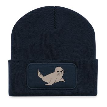 Seehund Robben T-shirt Geschenk Norddeutschland - Recycelte Patch Beanie - French Navy - Vorne