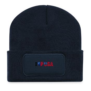 I Heart USA Star-Spangled Flag Muster - Recycelte Patch Beanie - French Navy - Vorne