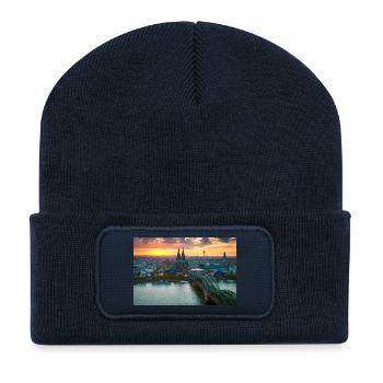 Kölner Dom im Abendlicht - Recycelte Patch Beanie - French Navy - Vorne