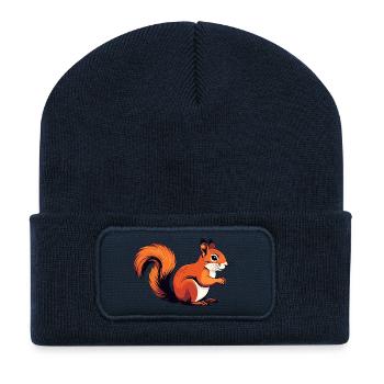 Lebhaftes kleines Eichhörnchen Waldbewohner Motiv - Recycelte Patch Beanie - French Navy - Vorne