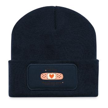 In My Healing Era – Doodle Heart Saying - Recycled Patch Beanie - french navy - Front