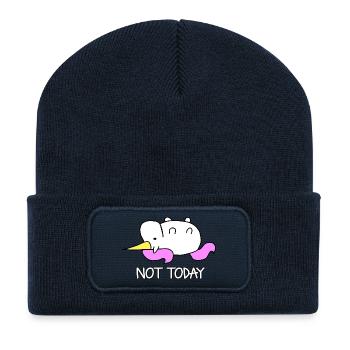 Faules Einhorn Not Today Spruch - Recycelte Patch Beanie - French Navy - Vorne