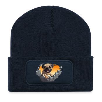 Pug on the rock at sunset - Recycled Patch Beanie - french navy - Front