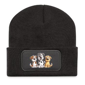 Drolliges Hunde Team Cartoon Hundefan Geschenk - Recycelte Patch Beanie - Dunkelgrau - Vorne