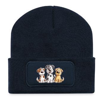 Droll Dog Team Cartoon Dog Fan Gift - Recycled Patch Beanie - french navy - Front