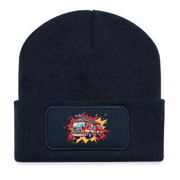 Cartoon-Feuerwehrauto - Recycelte Patch Beanie - French Navy - Vorne
