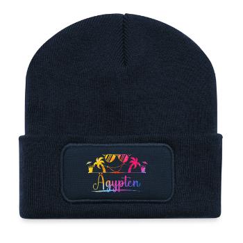Egypt Tropical Beach Palm Trees - Recycled Patch Beanie - french navy - Front
