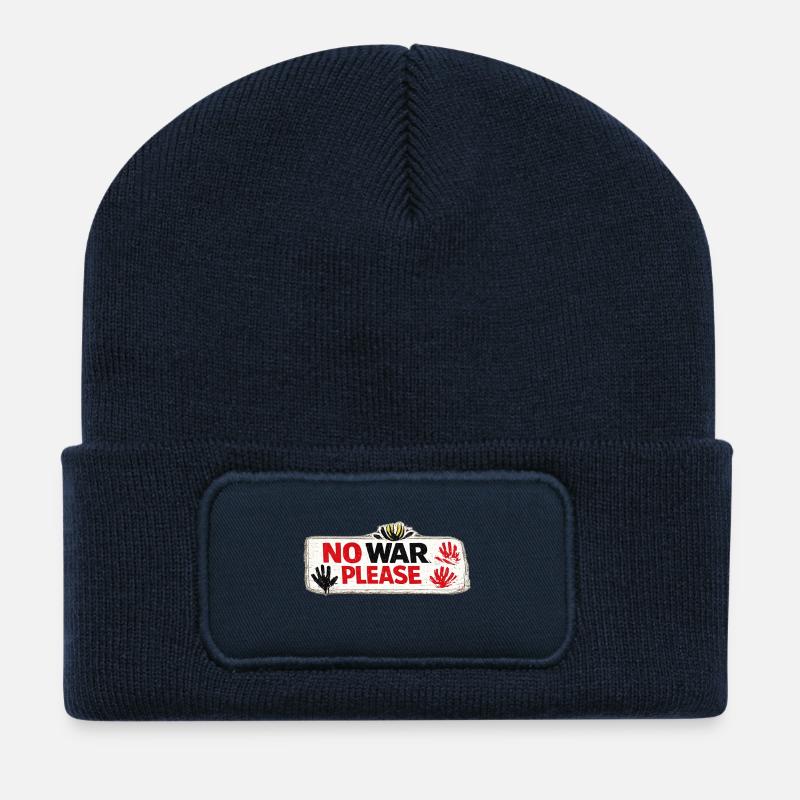 War No More – Sticker Peace & Humanity  - Beanie recyclé à patch - bleu marine