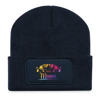 Miami Beach Palm Rainbow Design - Recycled Patch Beanie - french navy - Front