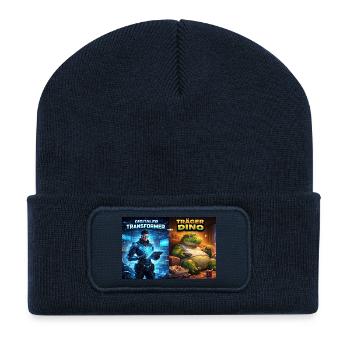 Digitaler Tech-Kämpfer oder träger Dino - Recycelte Patch Beanie - French Navy - Vorne