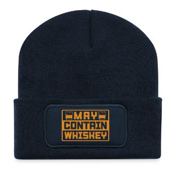May Contain Whiskey Funny Bourbon Lover Quote Art - Recycelte Patch Beanie - French Navy - Vorne