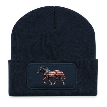 Horse USA Flag - Recycled Patch Beanie - french navy - Front