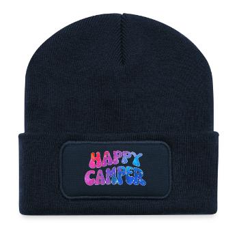 Happy Camper Farbenspiel Schriftzug - Recycelte Patch Beanie - French Navy - Vorne