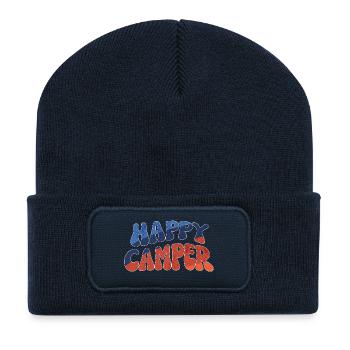 Happy Camper: Bunte Doodle Illustration - Recycelte Patch Beanie - French Navy - Vorne