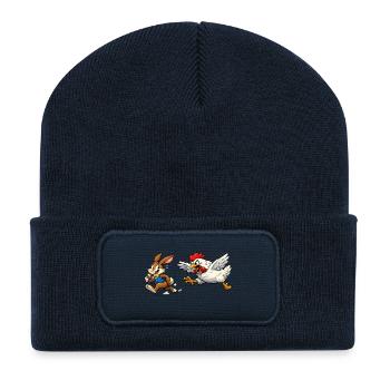 Lapin de Pâques et poule - Beanie recyclé à patch - bleu marine - Devant