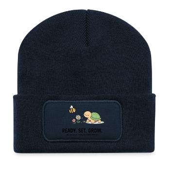 Sanfte Gartenschildkröte und Biene - Recycelte Patch Beanie - French Navy - Vorne
