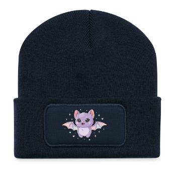 Purple Bat with Rainbow Wings - Recycled Patch Beanie - french navy - Front