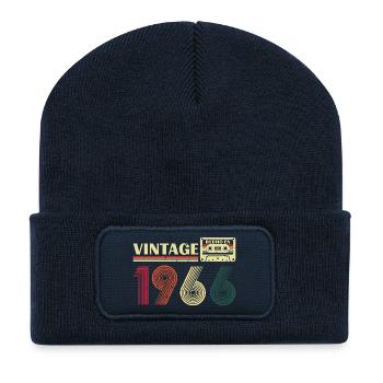 1966 Vintage Rétro Cadeau D'anniversaire - Beanie recyclé à patch - bleu marine - Devant