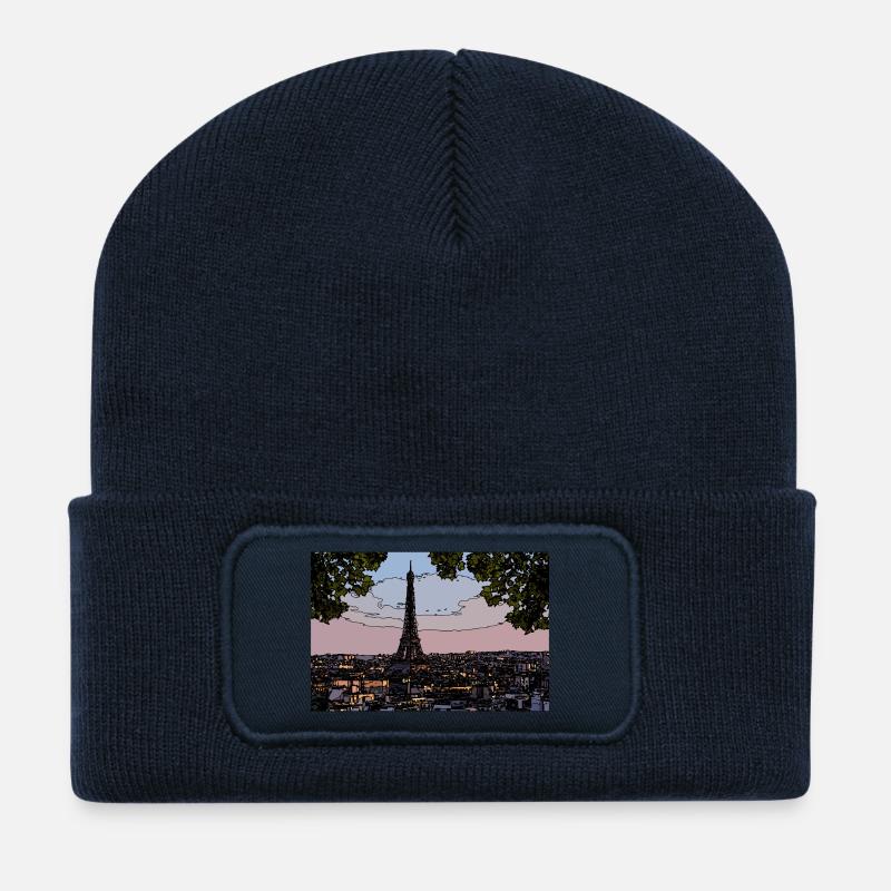 Paris Abendstimmung am Eiffelturm - Recycelte Patch Beanie - French Navy