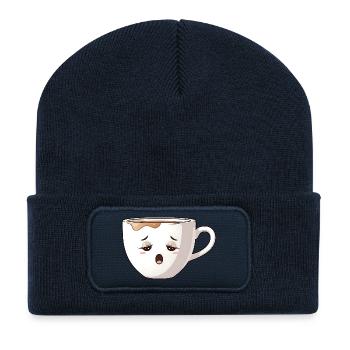 Tired Coffee Mug Cute Coffee Motif Kawaii - Recycled Patch Beanie - french navy - Front