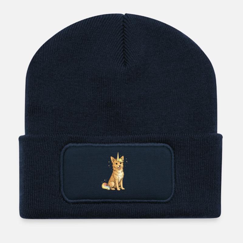 Einhornhund Illustration * Einhorn * Border Collie - Recycelte Patch Beanie - French Navy