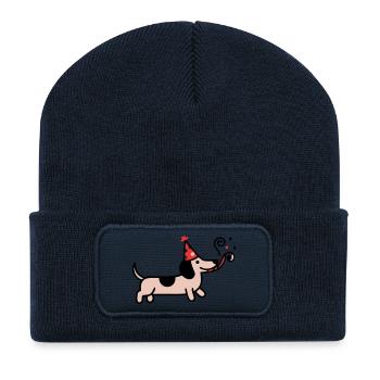 Party Dachshund Birthday Dog - Recycled Patch Beanie - french navy - Front