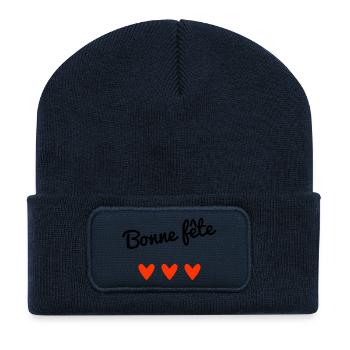 BONNE FÊTE. FÊTE DES MÈRES. FÊTE DES PÈRES. FÊTE - Beanie recyclé à patch - bleu marine - Devant