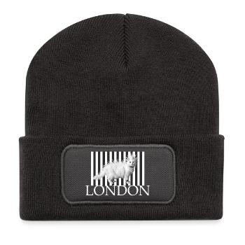 Punk Katze London Kontrast streetwaer - Recycelte Patch Beanie - Dunkelgrau - Vorne