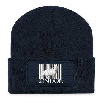 Punk Katze London Kontrast streetwaer - Recycelte Patch Beanie - French Navy - Vorne