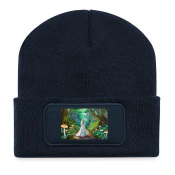 Fille dans la forêt de conte de fées avec des champignons - Beanie recyclé à patch - bleu marine - Devant
