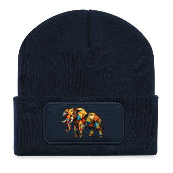 Bunter geometrischer Elefant - Recycelte Patch Beanie - French Navy - Vorne