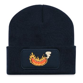 Hot Dog in Flames Cartoon - Recycled Patch Beanie - french navy - Front