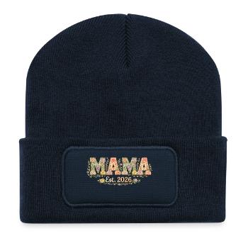 Mama Est 2026 Blumen Vintage Muttertag Design - Recycelte Patch Beanie - French Navy - Vorne