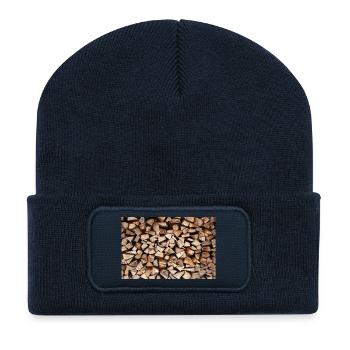 Rustic Wood Stack Firewood Poster - Recycled Patch Beanie - french navy - Front