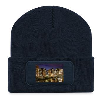 Night view of the dike road on the Nikolaifleet - Recycled Patch Beanie - french navy - Front