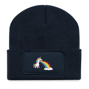 La licorne crache de l’arc-en-ciel dans les nuages - Beanie recyclé à patch - bleu marine - Devant