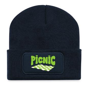 Green Picnic and Chlorophyll Checkerboard Carpet - Recycled Patch Beanie - french navy - Front