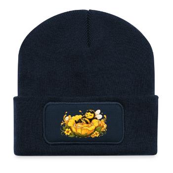 Biene Honig Imker Honigwabe Blumen Wiese Insekt - Recycelte Patch Beanie - French Navy - Vorne