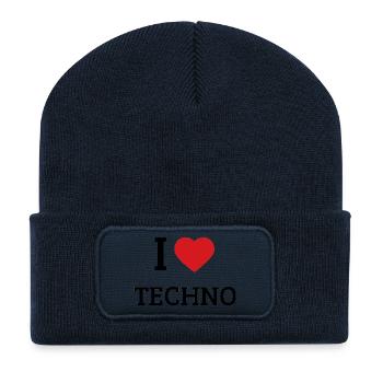 I Love Techno Saying – Design de rave en club et festival - Beanie recyclé à patch - bleu marine - Devant