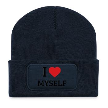 Je m’aime dire – design drôle d’amour de soi - Beanie recyclé à patch - bleu marine - Devant